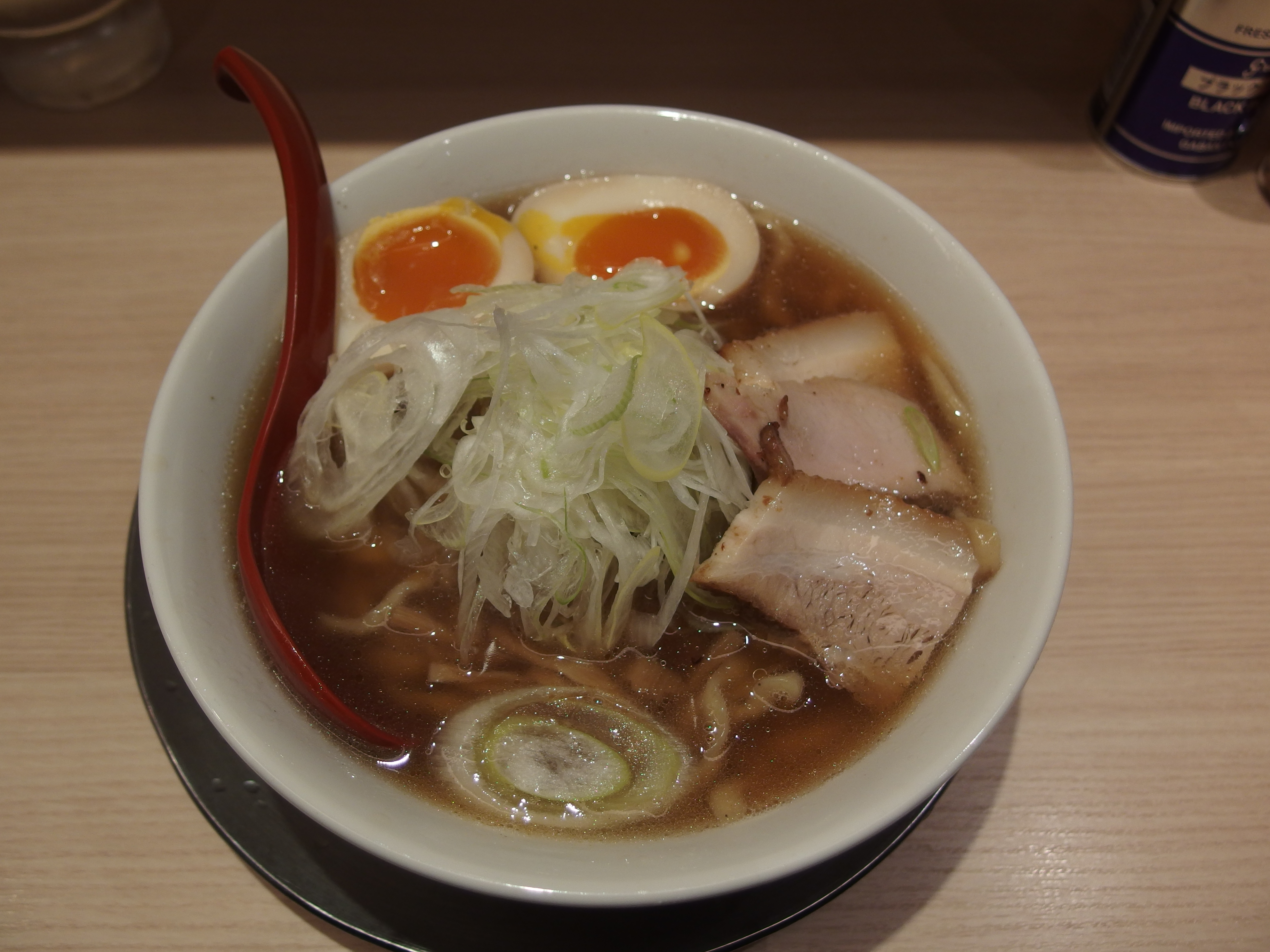 A bowl of shoyu ramen at Shichisai in Tokyo Ramen Street, Tokyo Station